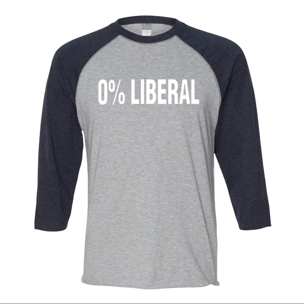 NEW LAT Apparel Unisex 3/4 Sleeve “0% Percent LIBERAL” Baseball Shirt